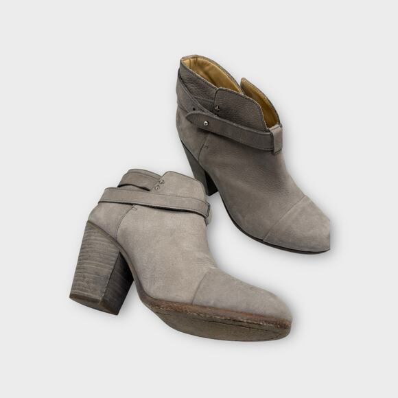 Rag & Bone Harrow Strap Booties Womens 38 / 8 Grey Nuuck Leather Heels Boots - Picture 7 of 13